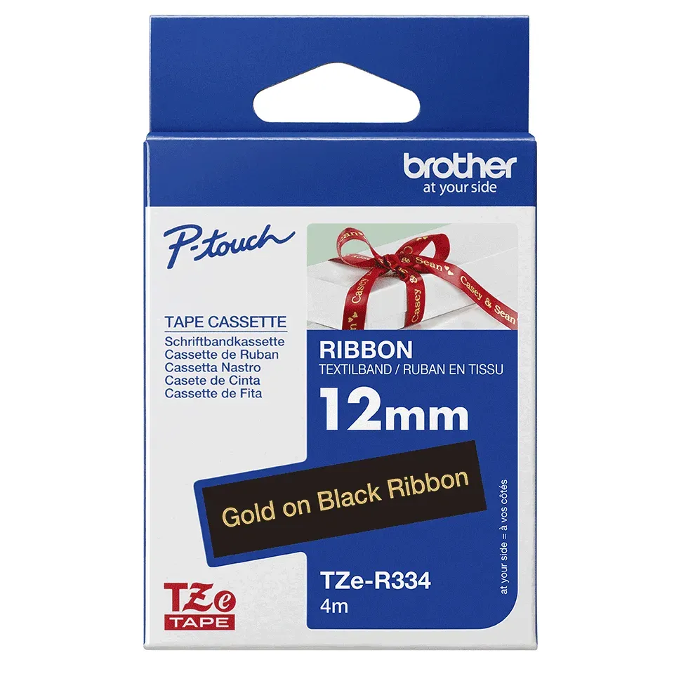 Brother - TZe-R234 černá / zlatá (12mm, 4m, textilní)