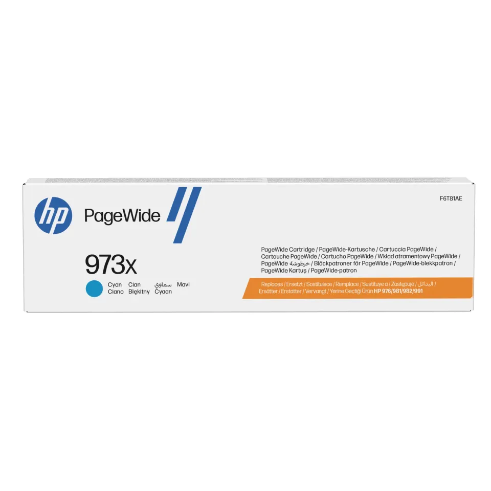 HP F6T81AE originální náplň azurová č.973X velká (cca 7000 stran, cyan, pro PageWide Pro 477, Pro 452