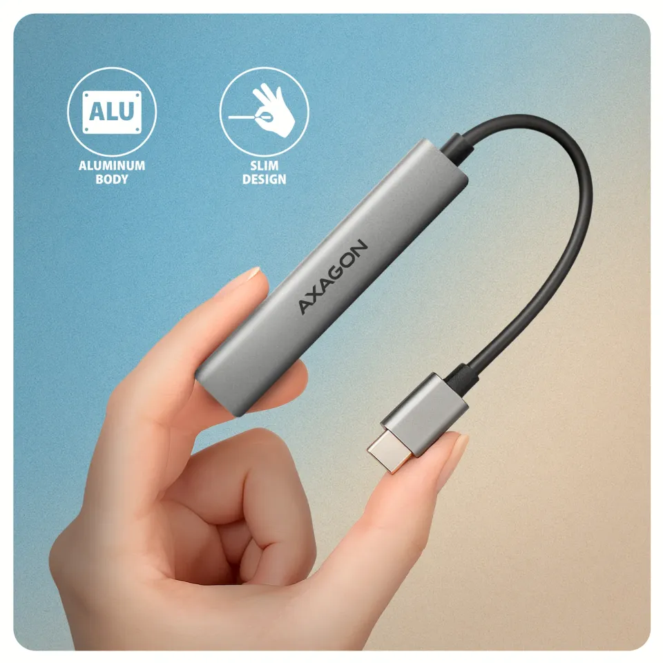 AXAGON HUE-STC, 4x USB ALU STRIP hub, 1x USB-A 5Gbps, 2x USB-A & 1x USB-C 480Mbp