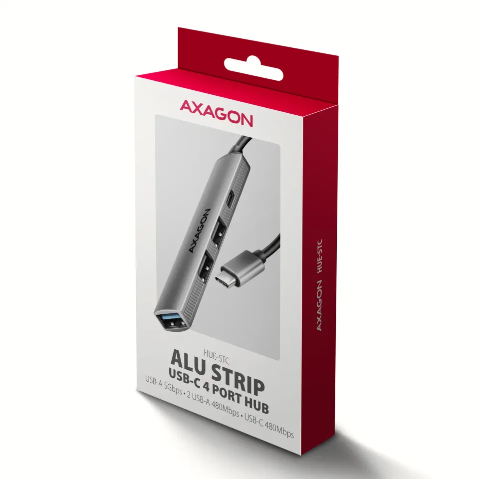 AXAGON HUE-STC, 4x USB ALU STRIP hub, 1x USB-A 5Gbps, 2x USB-A & 1x USB-C 480Mbp