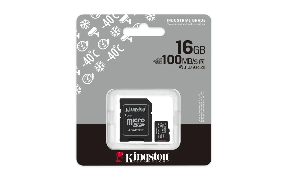 KINGSTON 16GB microSDHC Industrial C10 A1 pSLC Card + SD Adapter