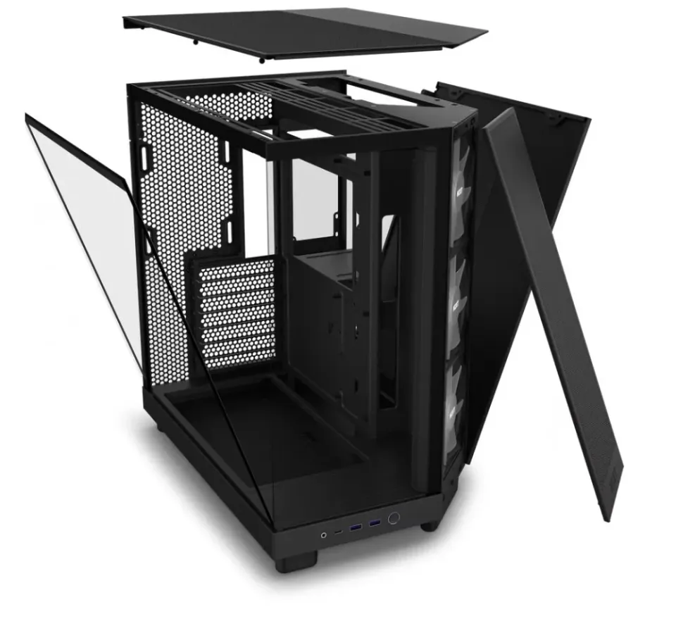 NZXT skříň H6 Flow RGB dvoukomorová / MidT / 3x120mm RGB fan / 2xUSB 3.2 / USB-C / prosklená / černá