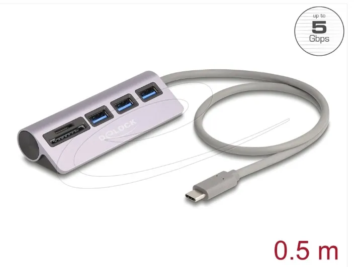 Delock 3 portový rozbočovač USB 5 Gbps včetně čtečky karet SD a Micro SD s konek
