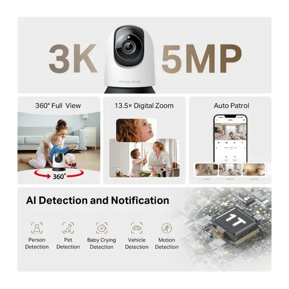 TP-Link Mercusys MC230 Pan/Tilt AI Domácí bezpečnostní Wi-Fi kamera
