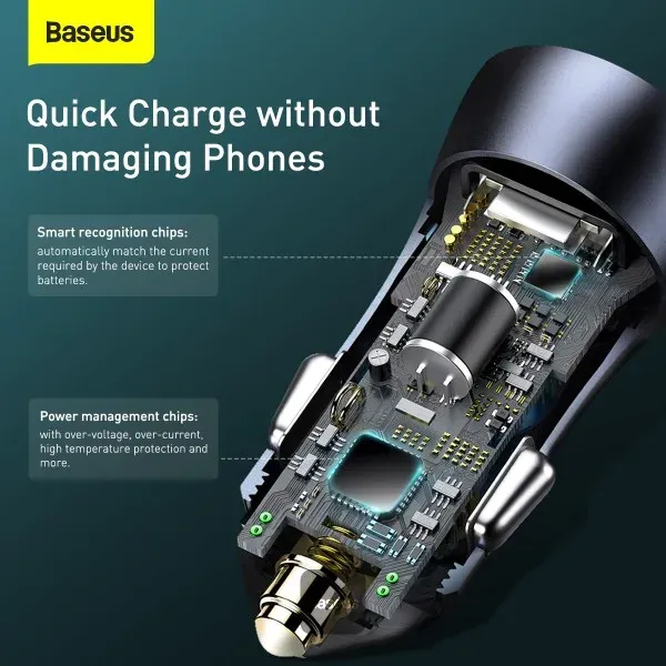 Baseus rychlonabíječka do auta Golden Contractor Pro Dual USB+USB-C 40W tmavě šedá