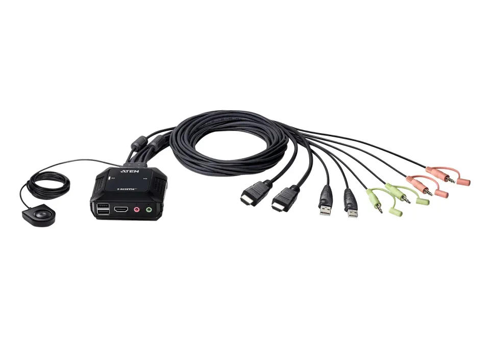 ATEN 2-Port USB 4K HDMI Cable KVM Switch with Remote Port Selector
