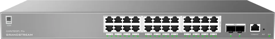 Grandstream GWN7803PL Pro L2++ Managed switch, 24x 1Gb RJ45, PoE+, SFP+, DHCP, CLI, VLAN