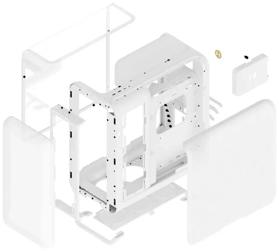 HYTE skříň X50 Snow White / prosklená zaoblená bočnice / bez zdroje / 1x USB-C / 2x USB-A