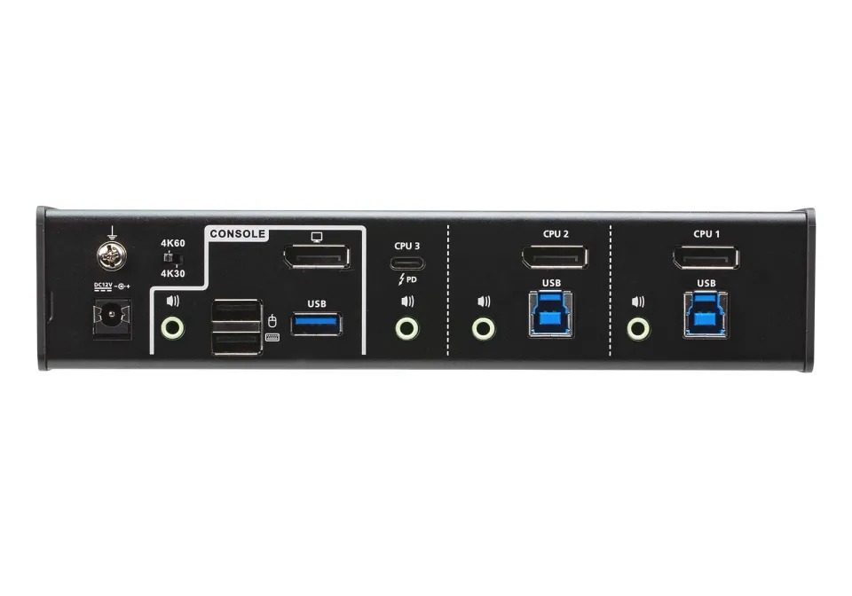 ATEN 3-Port USB-C DisplayPort Hybrid KVMP Switch with power adapter