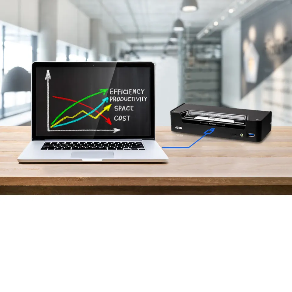 ATEN 3-Port USB-C DisplayPort Hybrid KVMP Switch with power adapter