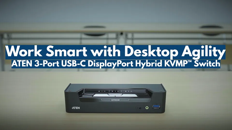 ATEN 3-Port USB-C DisplayPort Hybrid KVMP Switch with power adapter