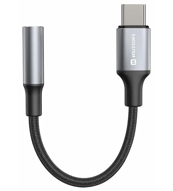 Swissten audio adaptértextile usb-c (samec) / 3,5mm aux 0,15 m černý (nahrazuje 73501301)