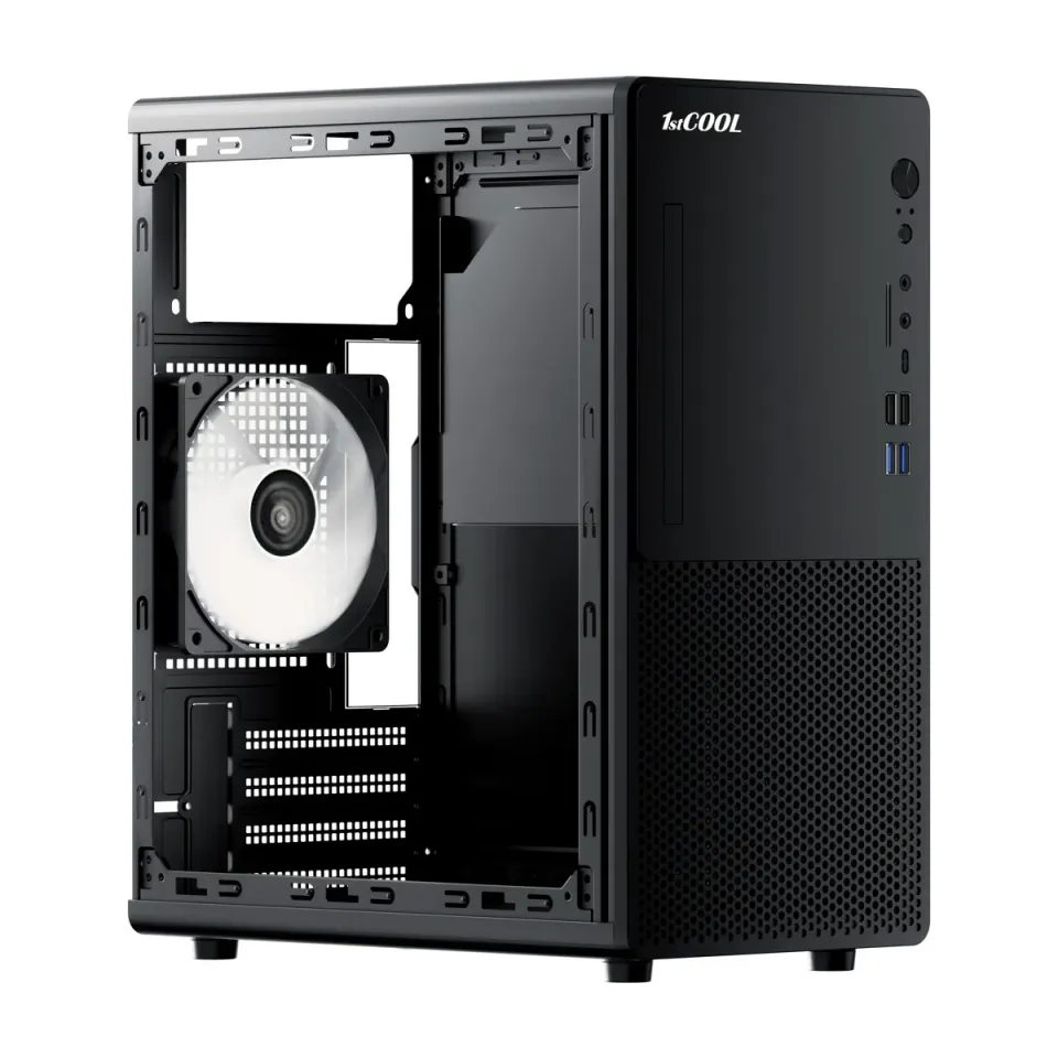 1stCOOL MicroTower STEP Premium 2 ver.2, AU, 4xUSB, USB-C, četčka karet, black černý, bez zdroje, microtower mATX (USB2, Audio) (PC case)