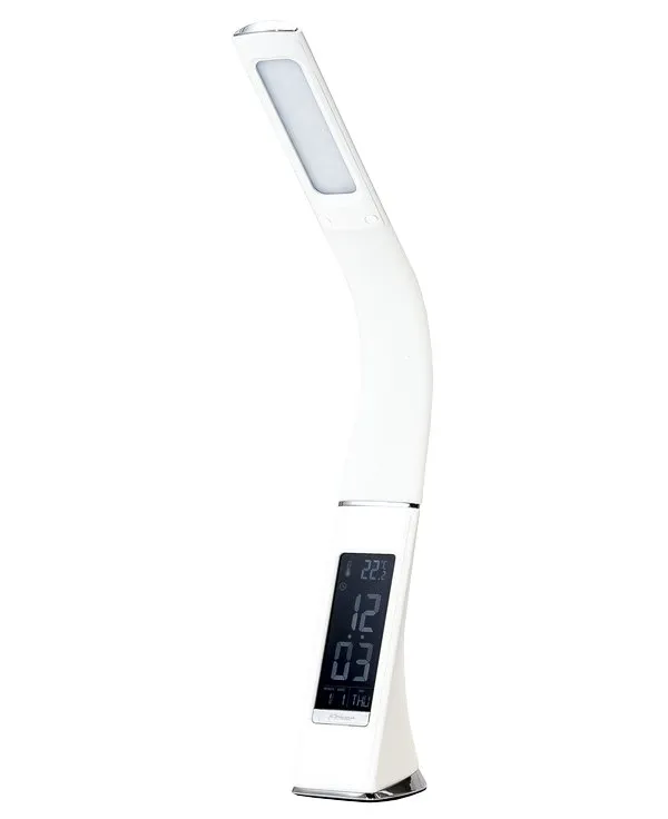 IMMAX LED stolní lampička Leather/ 6,5W/ 300lm/ 5V/1A/ 3 barvy světla/ flexibilní rameno/ možnost vypnutí LCD/ USB/ bílá