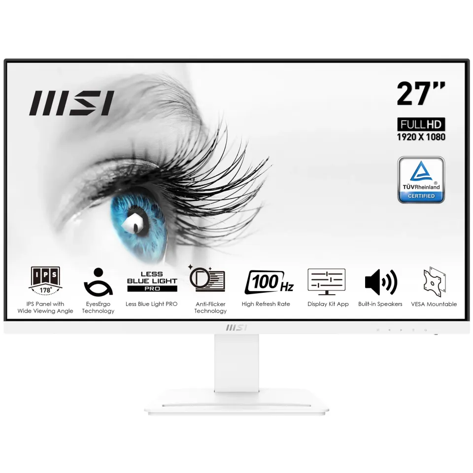 MSI monitor PRO MP273AW, 27" IPS/1920 x 1080 (FHD)/100Hz/1ms/DP/HDMI/D-Sub/bílá