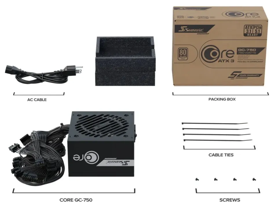 SEASONIC Zdroj CORE GC-750 ATX 3.1 750W, 120mm, 80 Plus Gold, ATX 3.1