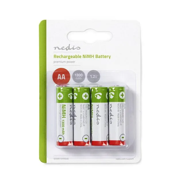 Nedis BANM13HR64B - Dobíjecí Ni-MH Baterie AA | 1.2 V | 1 300 mAh | 4 kusy | Bli