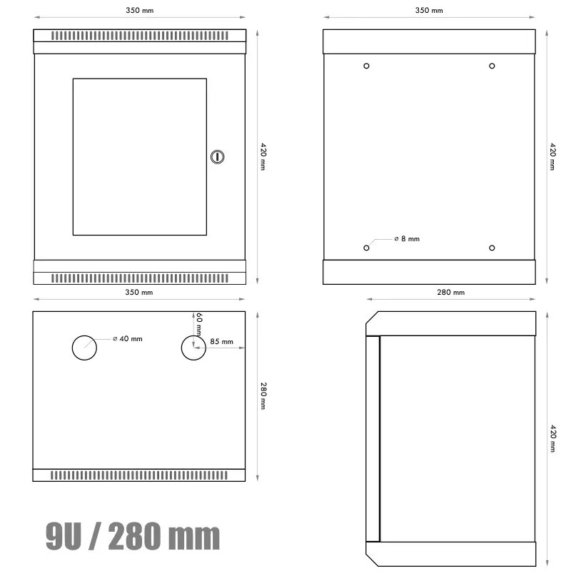 10" rack jednodílný 9U/280 DATACOM černý Skl.dv.
