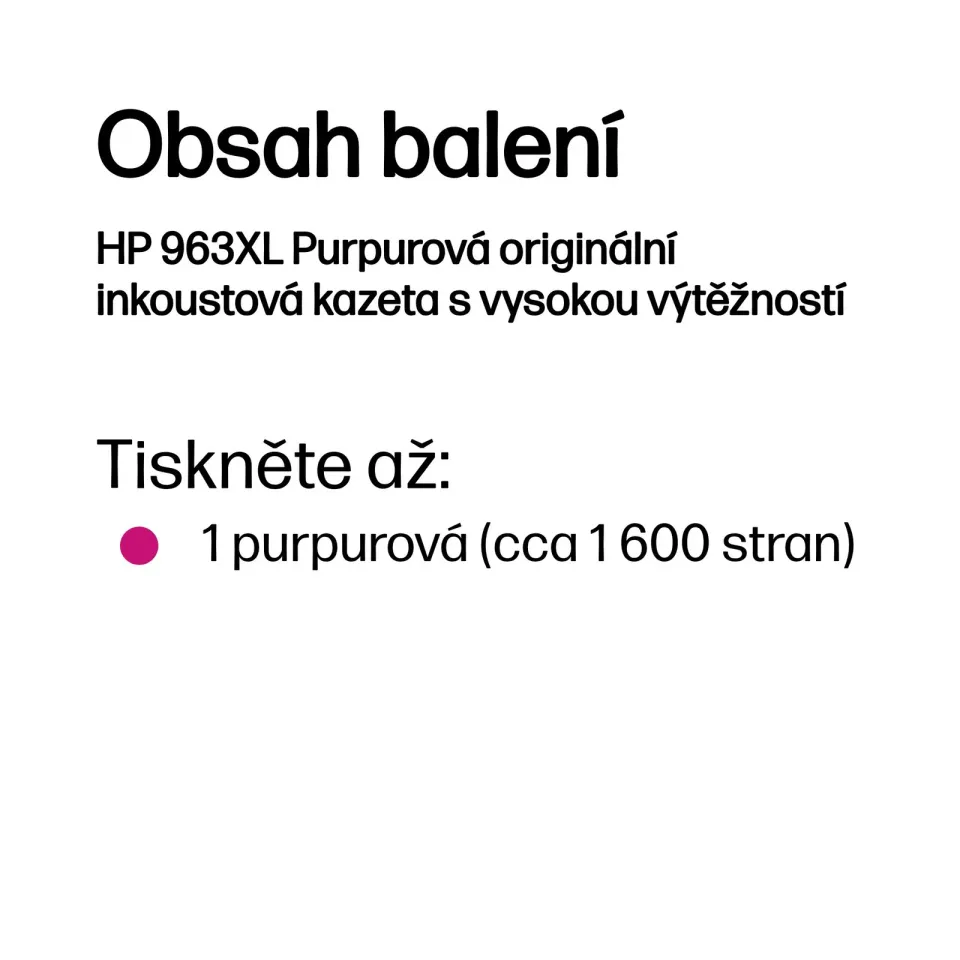 HP 3JA28AE originální náplň purpurová velká č.963XL (magenta, cca 1600 stran) (pro OfficeJet Pro 9010, 9013, 9020, 9023, 9022e)