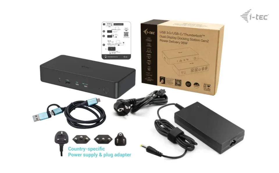 i-tec USB 3.0/USB-C/Thunderbolt 3 Professional Dual 4K Display Dock.st. Gen2, PD 100W