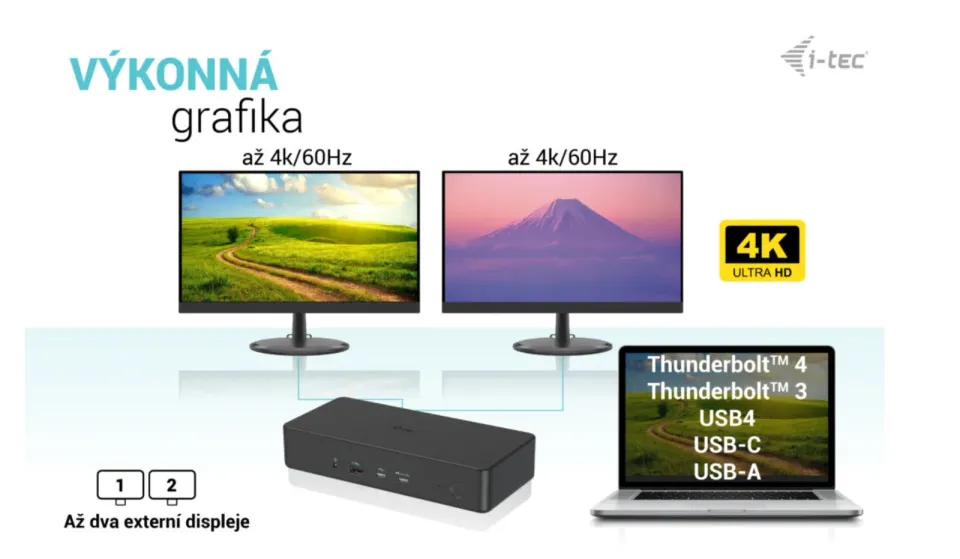i-tec USB 3.0/USB-C/Thunderbolt 3 Professional Dual 4K Display Dock.st. Gen2, PD 100W