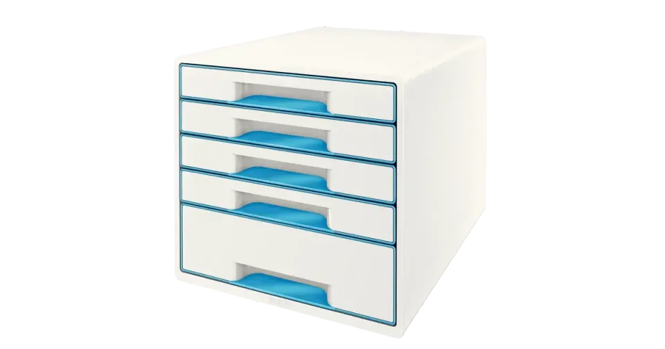 LEITZ Zásuvkový box WOW CUBE, 5 zásuvek, bílá/světle modrá