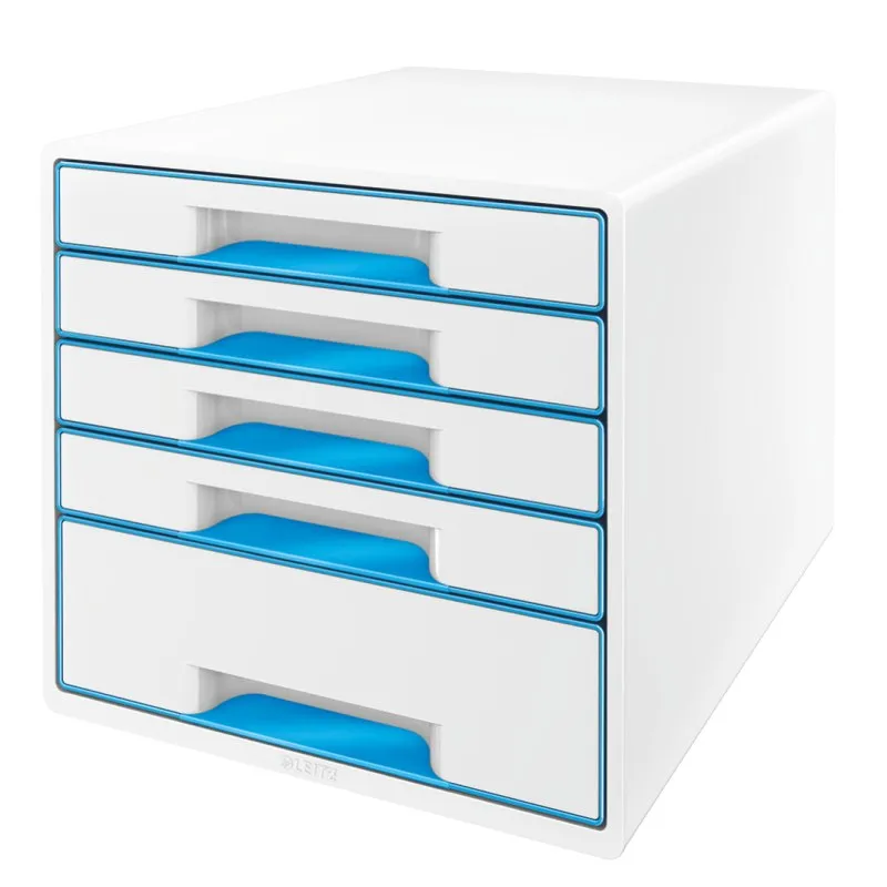 LEITZ Zásuvkový box WOW CUBE, 5 zásuvek, bílá/světle modrá