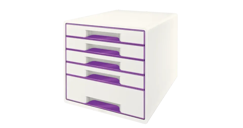 LEITZ Zásuvkový box WOW CUBE, 5 zásuvek, bílá/purpurová