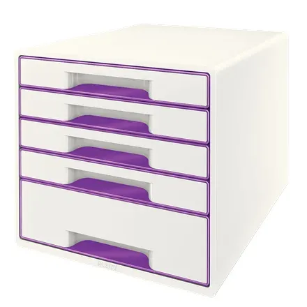 LEITZ Zásuvkový box WOW CUBE, 5 zásuvek, bílá/purpurová