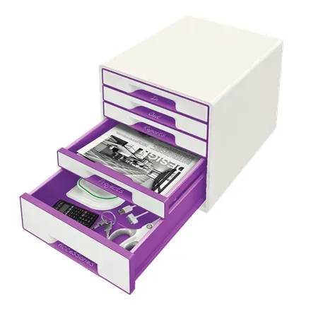 LEITZ Zásuvkový box WOW CUBE, 5 zásuvek, bílá/purpurová