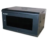 XtendLan 19" nástěnný rozvaděč 6U 600x450, nosnost 60 kg, skleněné kouřové dveře, rozložený, černý