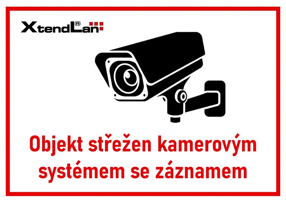 XtendLan Bezpečnostní tabulka (samolepka) pro kamerové systémy, bílá, 140x100mm