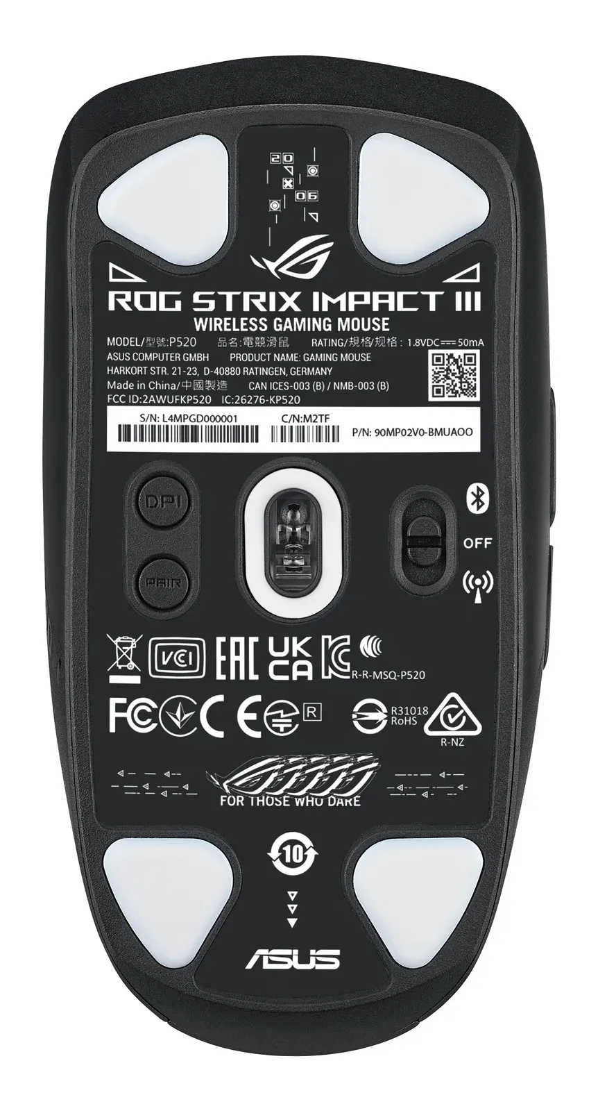 ASUS myš ROG STRIX IMPACT III, Bezdrátová, RGB, Černá