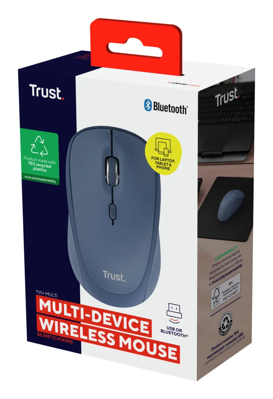 TRUST Myš YVI+, Bezdrátová, Eco, modrá - bluetooth + wifi