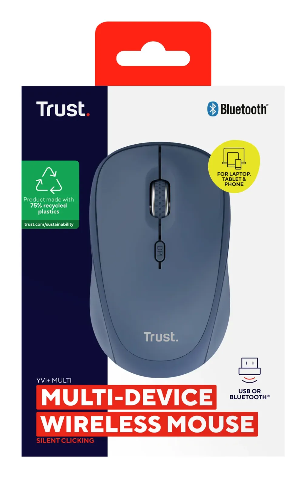 TRUST Myš YVI+, Bezdrátová, Eco, modrá - bluetooth + wifi
