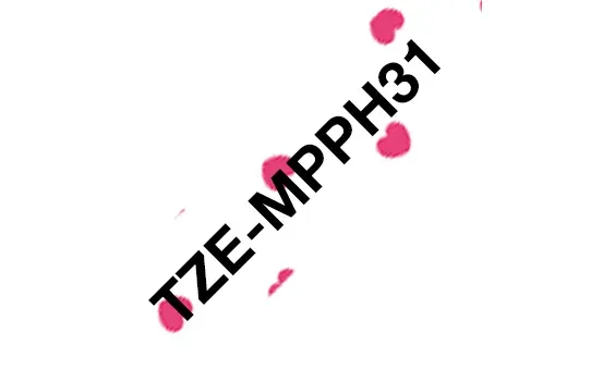Brother - TZe-MPPH31 páska s růžovými srdci / černá (12mm, 4m)