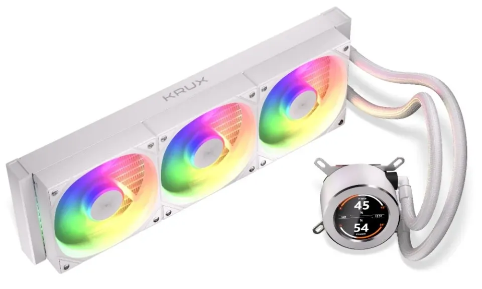 Krux vodní chladič CPU HydroGlance 360 ARGB LCD White / 3x120mm ARGB / PWM / display / AMD i Intel / bílý