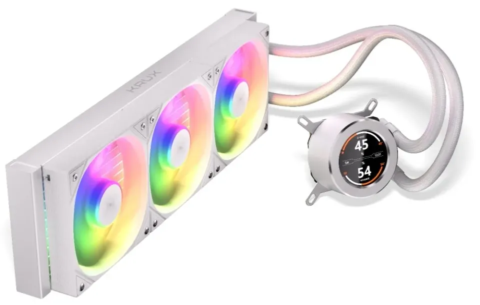 Krux vodní chladič CPU HydroGlance 360 ARGB LCD White / 3x120mm ARGB / PWM / display / AMD i Intel / bílý