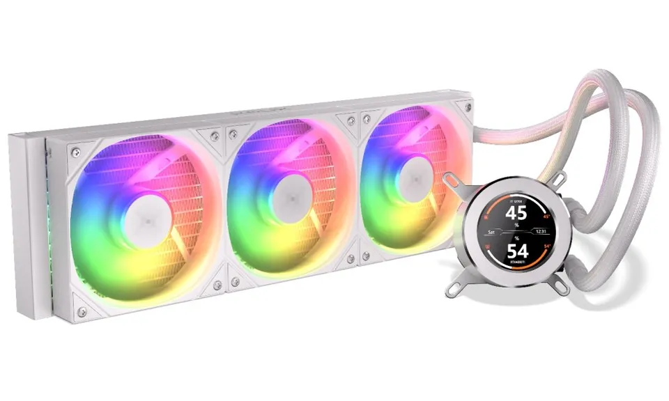 Krux vodní chladič CPU HydroGlance 360 ARGB LCD White / 3x120mm ARGB / PWM / display / AMD i Intel / bílý