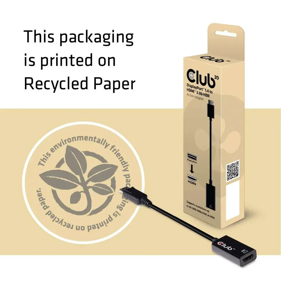 Club3D Adaptér aktivní DisplayPort 1.4 na HDMI 2.0b, HDR, 19cm