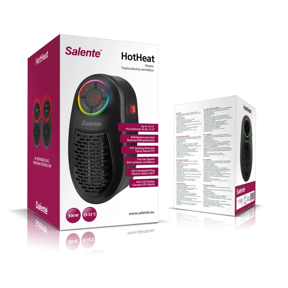 Salente HotHeat, teplovzdušný mini ventilátor, 500 W, černý