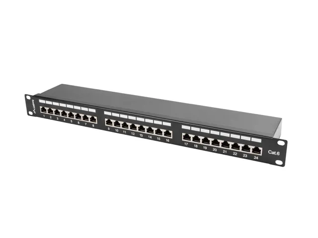 LANBERG PATCH PANEL 24 PORTŮ 1U 19" CAT.6 FTP STÍNĚNÝ ČERNÝ