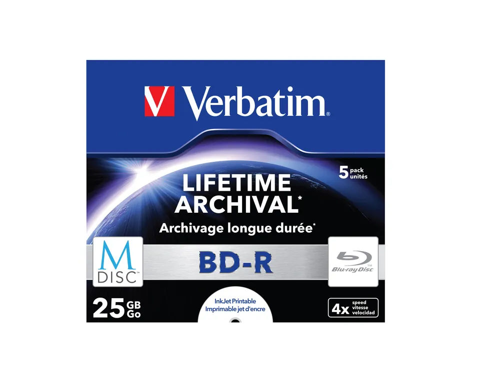 VERBATIM M-DISC BD-R SL 25GB, 4x, printable, jewel case 5 ks