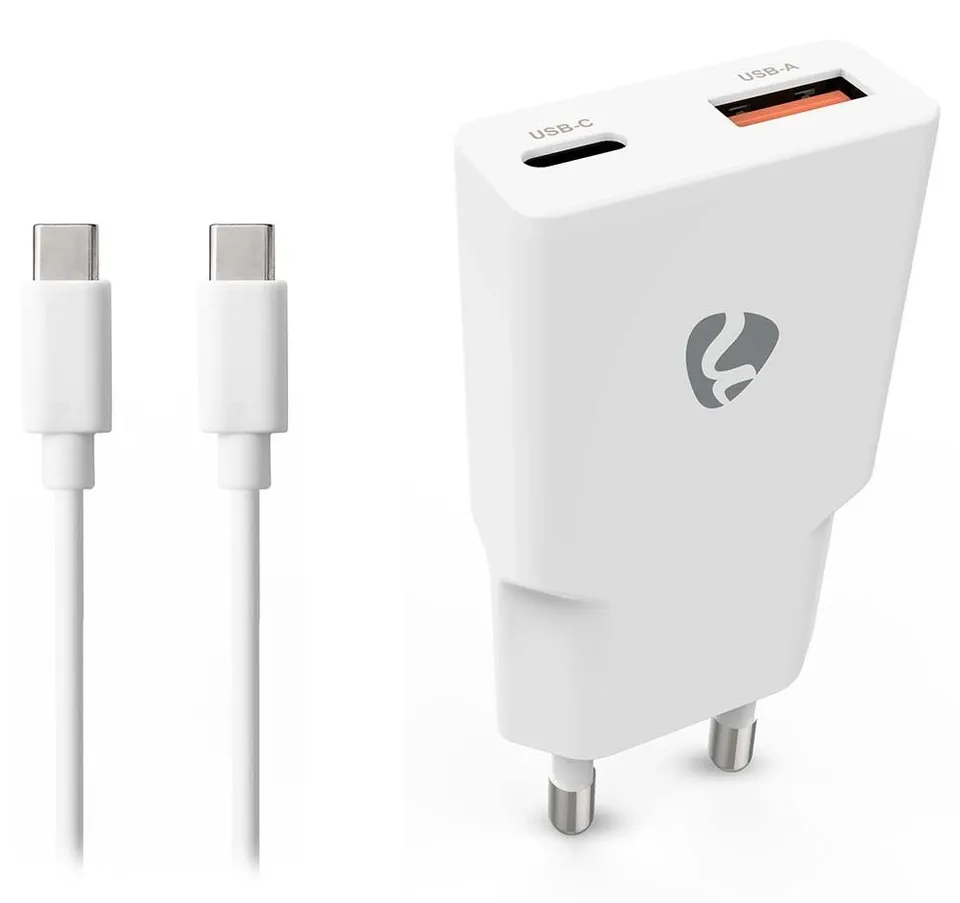 NEDIS síťová nabíječka/ 30 W/ PD 3.0/ rychlé nabíjení/ 1.5 / 2.0 / 2.22 / 3.0 A/ USB-A/ USB-C/ bílá/ kabel 1,5m