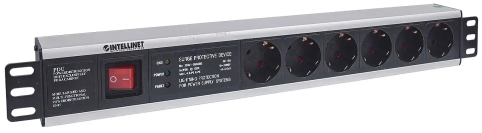 Intellinet 19" 1.5U Rackmount 6-Way Power Strip - German Type, rozvodný panel, 6x DE zásuvka, 3m kabel,přepěťová ochrana