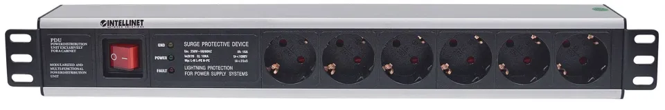Intellinet 19" 1.5U Rackmount 6-Way Power Strip - German Type, rozvodný panel, 6x DE zásuvka, 3m kabel,přepěťová ochrana
