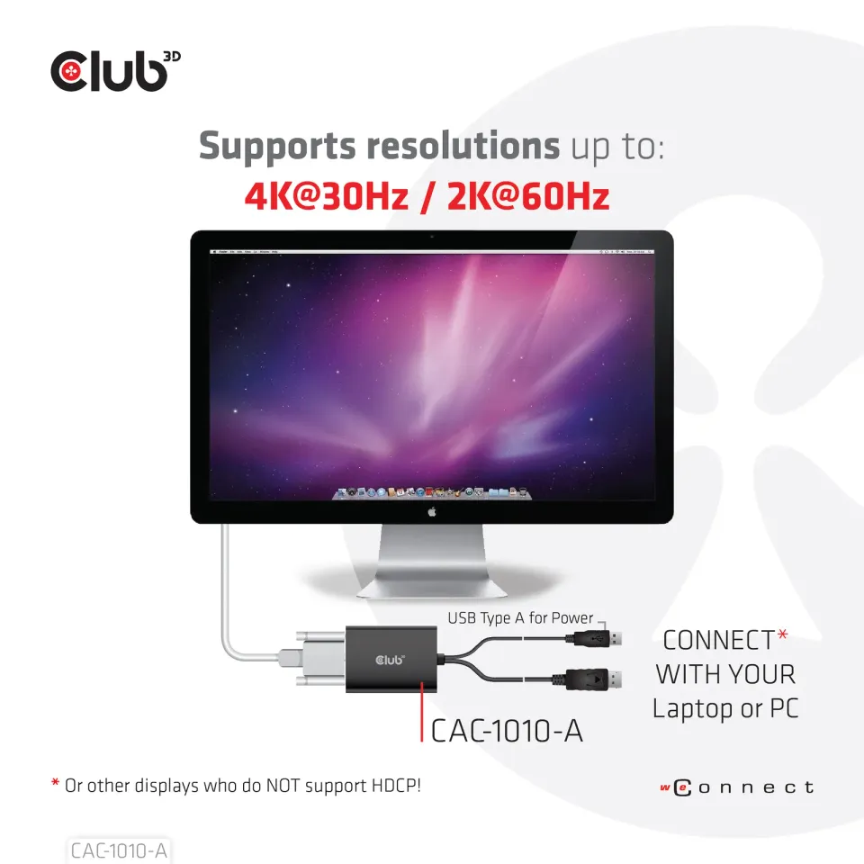 Club3D Adaptér aktivní DisplayPort na Dual Link DVI-D, USB napájení, 60cm, HDCP off, pro Apple Cinema displeje