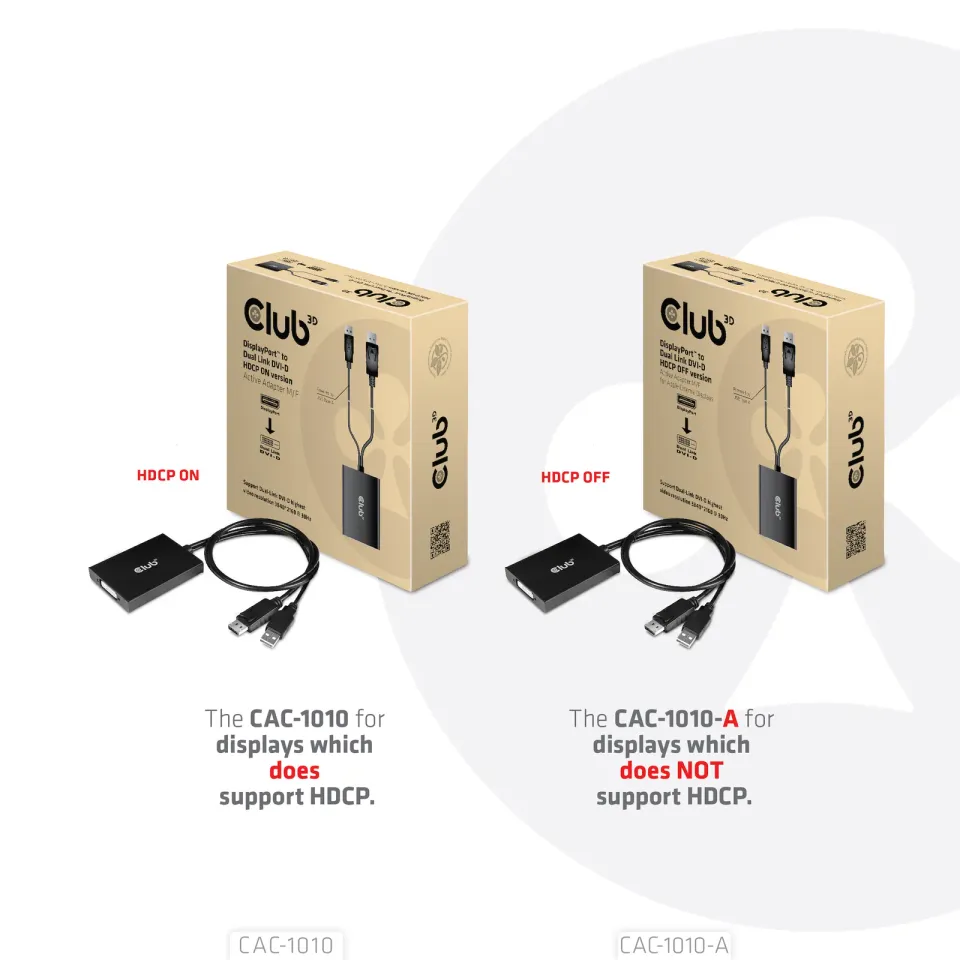 Club3D Adaptér aktivní DisplayPort na Dual Link DVI-D, USB napájení, 60cm, HDCP off, pro Apple Cinema displeje