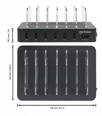 MANHATTAN USB nabíjecí stanice, 6-Port USB Charging Station, USB-A, černá