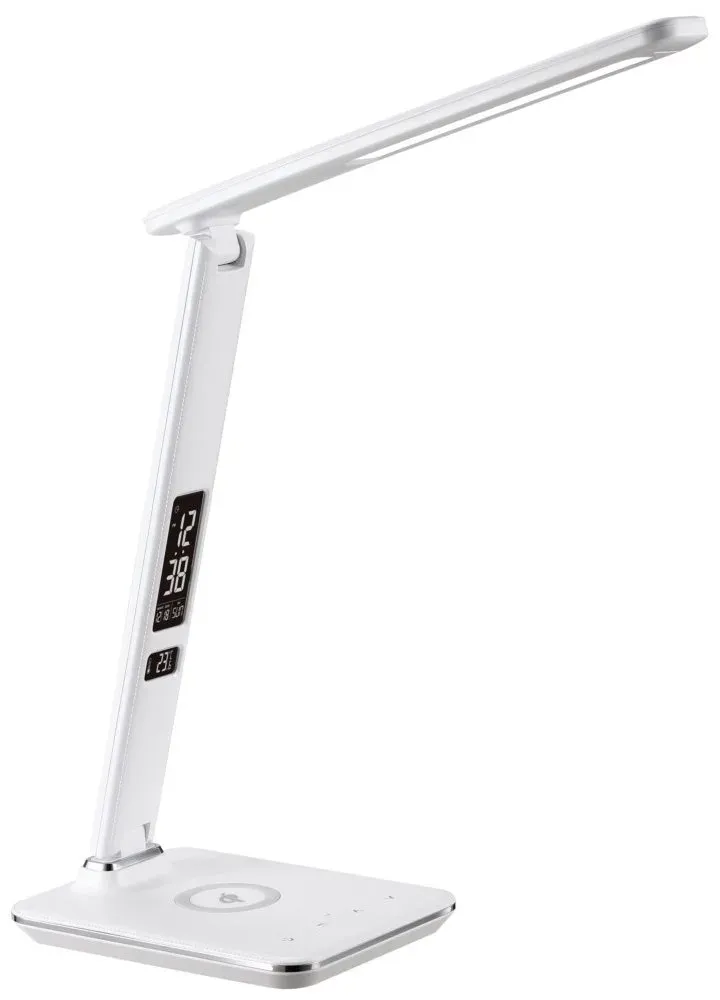 IMMAX LED stolní lampička Kingfisher/ Qi nabíjení/ 8,5W/ 400lm/ 12V/2,5A/ 3 barvy světla/ sklápěcí rameno/ bílá